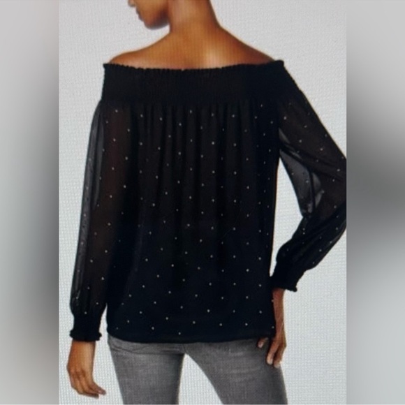 Michael Kors Off the Shoulder Black Blouse with Silver Stud Detail - Picture 2 of 12